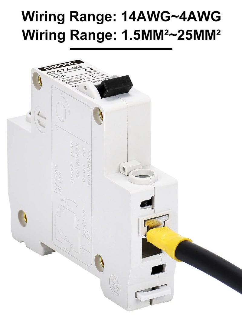 DIHOOL AC/DC Miniature Circuit Breakers, 2 Pack, Single Pole 40 Amp, 12V 24V 48V 400V, Non Polarized, Solar Disconnect Switch, DIN Rail Mount, RV Battery Isolator, PV Array MCB, Thermal Magnetic Trip - Image 3